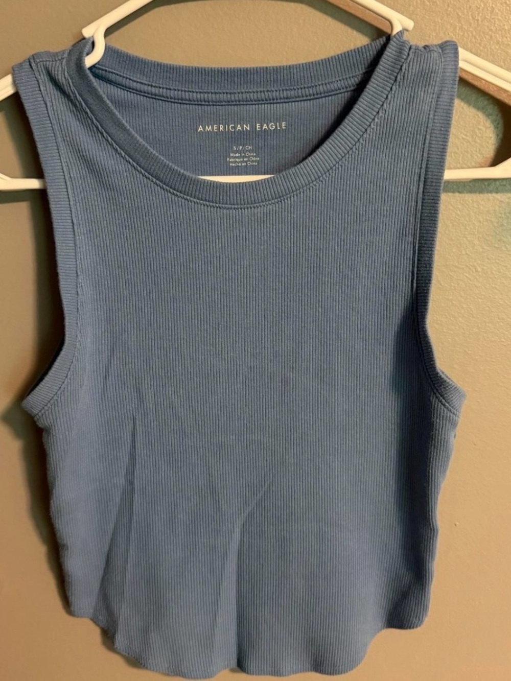 Blue Ribbed Crop Tank
